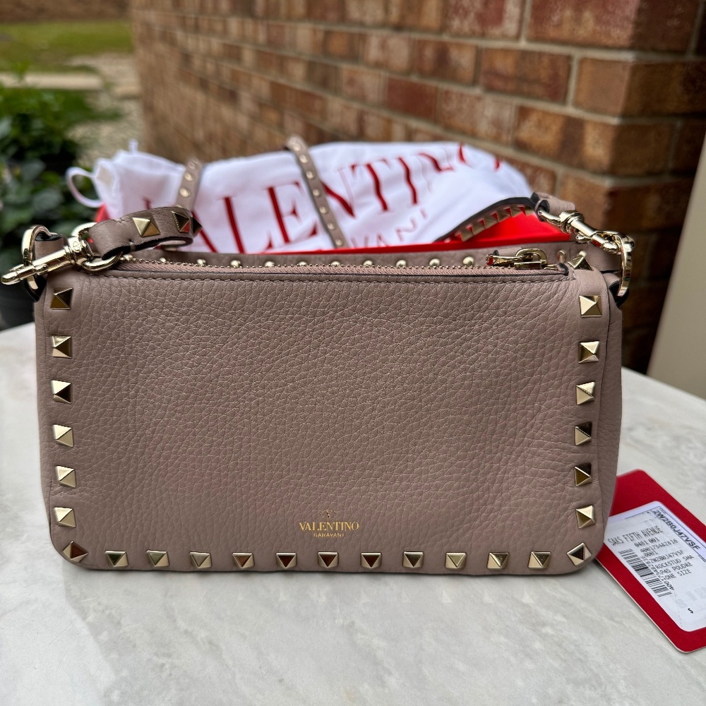Valentino Rockstud Leather Bag in Taupe